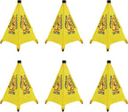 6 PCS Pop up Wet Floor Sign with Storage Tube, 20 Inch Wet Safety Warning Caution Cone Yellow Warning Sign for Commercial Stores Grocery Office Use,with Umbrella Frame