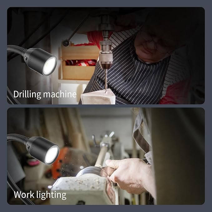 LED Work Lights, 450 lumens COB lamp Beads, Flexible gooseneck Lights, Screw-Fixed Base Drill Lights, Suitable for Lighting Machine Tools, Lathe workbenches, etc.