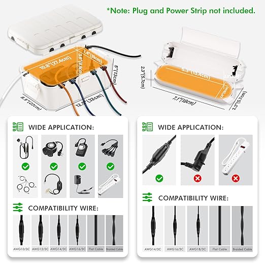 RESTMO 5-Piece Outdoor Waterproof Electrical Box Set – 12.5" x 8.5" x 5" Large & 7.1" x 2.3" x 2.3" Small, Weatherproof Boxes for Power Strip, Outlet, Plug, Socket, Timer, Holiday Light, White