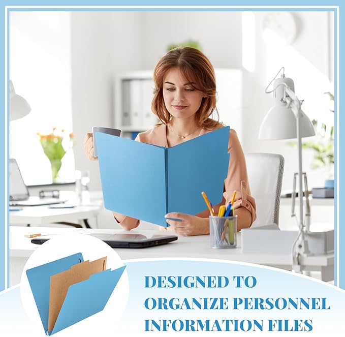 Skyygemm 12 Pack Classification Folders Letter Size Bulk with Divider and 2" Expansion, Pressboard Folder with 2 Prong Fasteners for Teachers, Clergy, Office, Church, Christmas Donations(Blue)