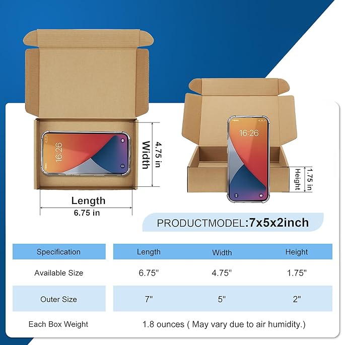 Famagic 12Pack 7x5x2 Small Mailing Boxes - Brown Shipping Boxes for Small Business, Corrugated Cardboard Mailer Boxes for Packaging, Bulk