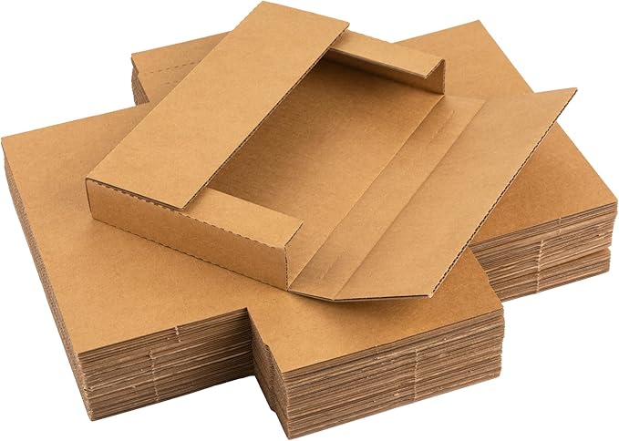 9x6x1.3 inch Shipping Boxes, Easy-Fold Multi-Depth DVD Mailer Box with Fragile Stickers for Mailing, Storing, Package, Gifts, Crafts, Business or Home, Brown, 25 Pack