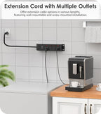 CCCEI Heavy Duty Surge Protector Power Strip 20 Amp Individual Switches. 4FT 12 Gauge Extension Cord with Multiple Outlets. Kitchen, Garage, Shop, Industrial Wall Mount Electric Extender, Black.