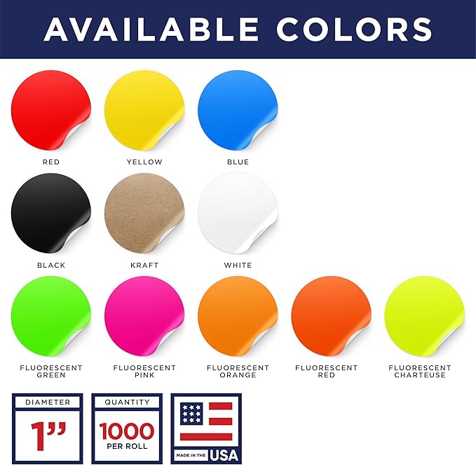 White 1-Inch Circle Dot Stickers – 1,000 Round Strong Adhesive Labels per Roll, Colored Stickers for Garage Sale Price Tags, Classroom, Inventory, Office & Yard Sale Supplies, Made in USA
