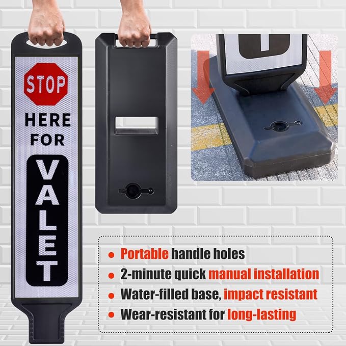 2 Pack 43" x 9.6" inch Double Sided Pedestrian Crosswalk Sign, 21.8" x 9.6" x 4" Durable HDPE Water Filled Base, Portable High Visibility Reflective Traffic Safety Parking STOP Signs (White-2Pack)