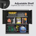 GREATMEET Garage Wall Cabinet, Metal Garage Storage Cabinets, Locking Utility Cabinet, Hanging Cabinets for Wall, Wall-Mounted Garage Cabinets, Black