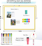 Magnetic Dry Erase White Board, 16" x 12" Double-Sided Golden Aluminum Frame Desktop Whiteboard with Stand, Portable Small Whiteboard Set for Drawing, Office, Home, School