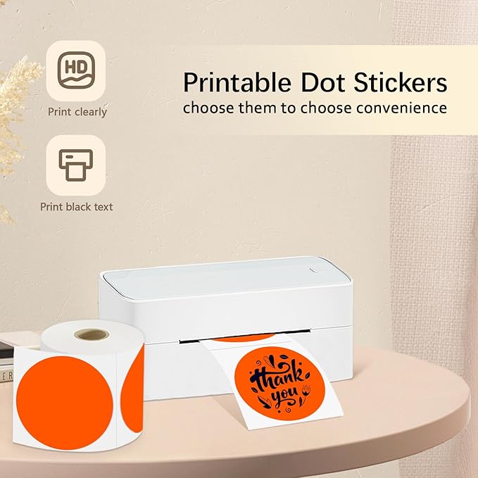 3X3 Inch Round Thermal Labels Circle Color Coding Labels Printable Waterproof 500PCS Round Stickers Adhesive Writable for Office, Garage, DIY Sticker, Barcodes, Name Tag, Fluorescent Orange