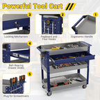 3 Tier Rolling Tool Cart on Wheels, 550 LBS Tool Cart with Drawers，Heavy Duty Utility Cart with Pegboard and Hooks，Mechanic Tool Storage Cart for Garage, Warehouse and Repair Shop(Gray-Blue)