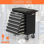 7-Drawer Rolling Tool Chest with Wheels, Metal Tool Box, Large Capacity Tool Storage Cabinet with Keyed Locking, Tool Organizer Box for Garage, Workshop, Warehouse (Black)