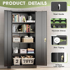Crownland 72" Lockable Metal Storage Cabinet, Garage Storage Cabinets, High Office Cabinet with Adjustable Shelves for Home Office, Pantry,Garage, File(Balck)