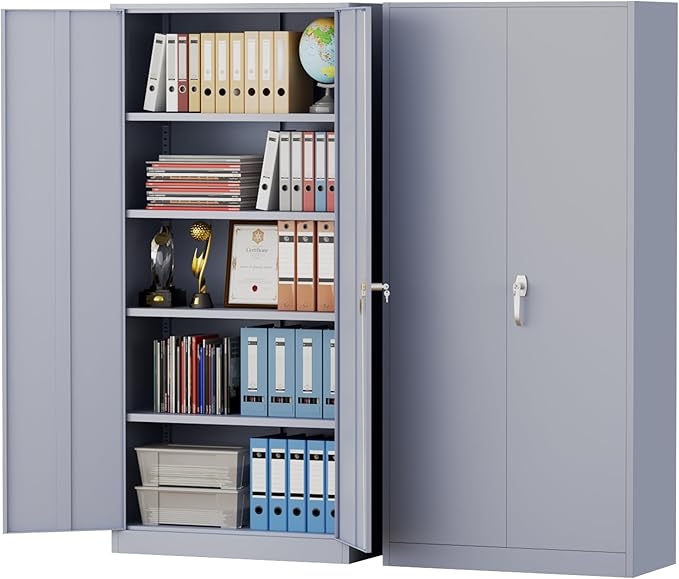 Pataku Metal Storage Cabinet, 72" Garage Cabinet with Doors and Shelves Lockable Steel Multifunctional Cabinets, File Cabinets for Home, Office, Warehouse(Dark Grey)