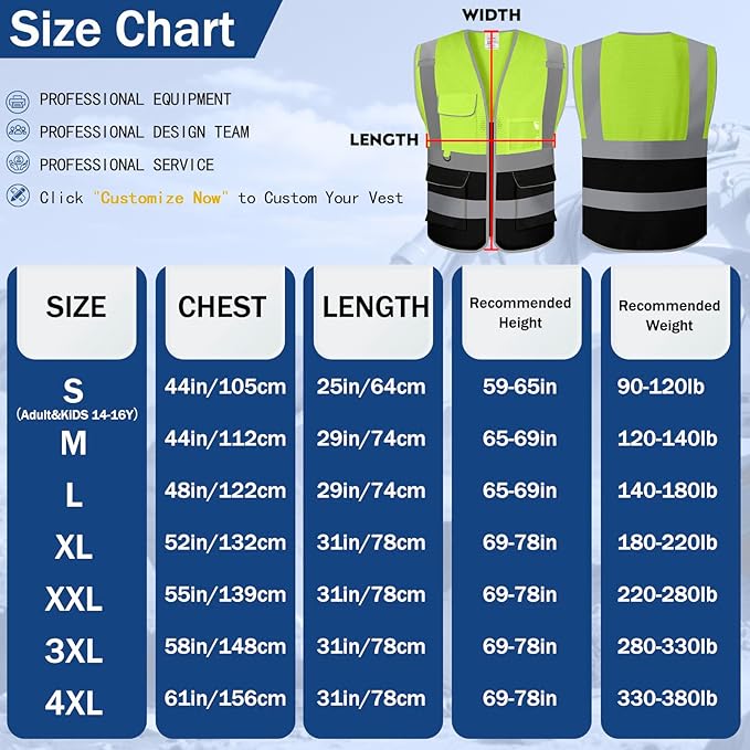 BeautyWill 10/20 Pack Custom Logo Safety Vest,Bulk High Visibility Class 2 Reflective Work Vests