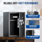 BlackSmith Large Home Safe Box 2.0 Cub Biometric Safe Fingerprint Recogntion Lock Box with Removable Shelf LED Light Fireproof Bag Wall Mount Cabinet Safe for Home Office Hotel, Black