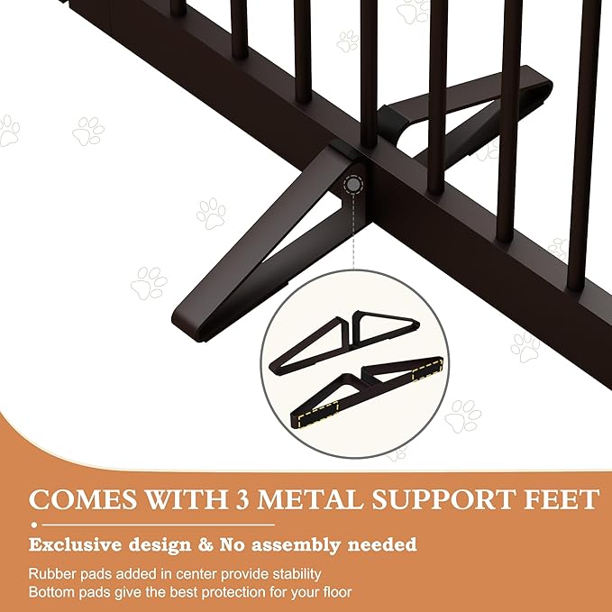 Freestanding Dog Gates with Door Walk Through, 80 inch Wide Gates Indoor, Dog Fences Indoor, Support Feet Included, 4 Panels, 32" Tall, Dark Brown