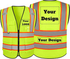 Safety Vest Customize Logo with 5 Pockets & Zipper Reflective High Visibility Vest Class 2 Outdoor Workwear
