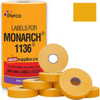 Perco Florescent Orange Pricing Labels for Monarch 1136 Price Gun - 8 Rolls, 14,000 Pricemarking Labels - with Bonus Ink Roll