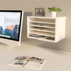 LAPTAIN Desktop File Sorter with 4 Adjustable Shelves for Home and Office, Paper Letter Tray Organizer Wall Mount, White