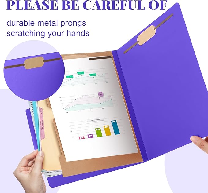 Skyygemm 12 Pack Classification Folders Letter Size Bulk with Divider and 2" Expansion, Pressboard Folder with 2 Prong Fasteners for Teachers, Clergy, Office, Church, Christmas Donations(Purple)