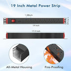8 Outlet Rack Mount PDU Power Strip, SPD, 1200J Surge Protection & 15A Overload Switch, 360° Rotating Mounting,Fits 19'' Network Server Rack, 5FT Coiled Cord, 1U RackMount