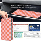 Premium Car Registration and Insurance Card Holder, Cute PU Leather Car Document Holder, Vehicle Glove Box Car Organizer with Magnetic Closure for Driver License, Cards Red Checkerboard