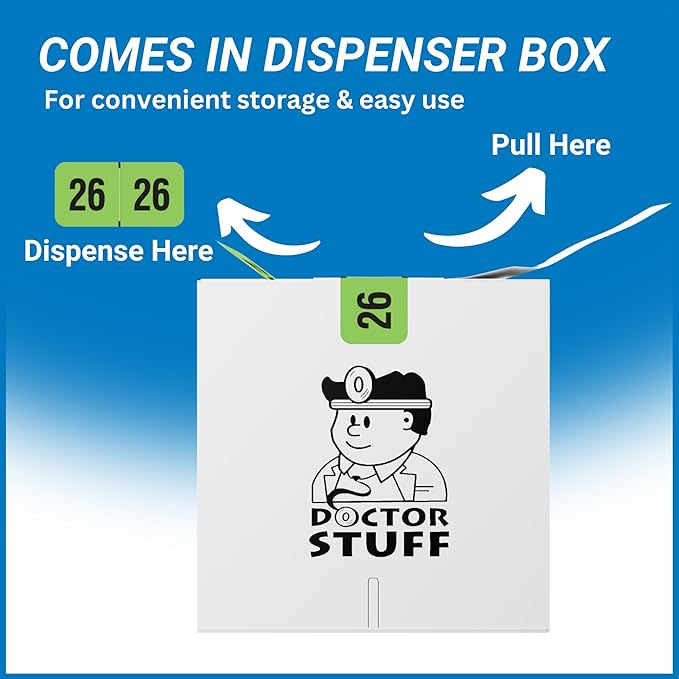 2026 Year Stickers, Doctor Stuff 2026 Chart Stickers, Fluorescent Green Color Coded, USA Made Year Labels for End Tab File Folders, 500 Labels/Roll in a Dispenser Box, 3/4" x 1-1/2"