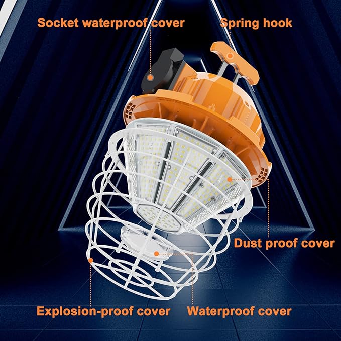 150W LED Temporary Work Light Fixture 24750 Lumen Daylight White 5000K IP65 Dust & Waterproof Stainless Steel Protective Cover for High Bay Construction Jobsite Workshop (150)