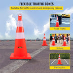 VEVOR Safety Cones, 6 x 28" Traffic Cones, PVC Orange Construction Cones, 2 Reflective Collars Traffic Cones with Weighted Base and Hand-Held Ring Used for Traffic Control, Driveway Road Parking