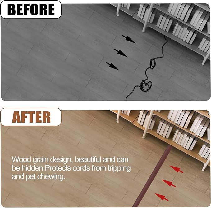 MYFAMIREA 10FT Floor Cord Cover for Wire Self Adhesive Cable Cavity Management PVC Extension Cord Hider Power Floor Wire Protector Cover Prevent Cable Trip for Office Home Outdoor (Brown, 1.97'')