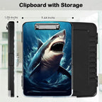 Clipboard with Storage,Office Supplies Nursing Clipboards Folder with Pen Holder Plastic Storage ClipBoard Foldable for Teacher Nurse,Shark in Sea