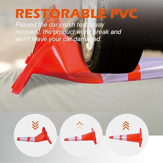 8 Pack Traffic Safety Cones 28 Inches with Reflective Collars, Orange Construction Cone, Restorable Parking Cones, Heavy Duty Road Cones for Parking Lot, Traffic Control, Driveway Road Parking