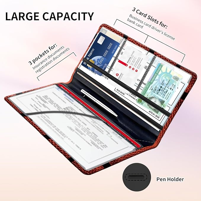 Premium Car Registration and Insurance Card Holder, Cute PU Leather Car Document Holder, Vehicle Glove Box Car Organizer with Magnetic Closure for Driver License, Cards Basketball Texture