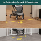 Cumbor 29.2–43" Baby Gate for Stairs, Wall-Mounted (Drill Required), Expandable No Bottom Bar Dog Gate, Auto Close Extra Wide Walk Thru, Pet & Toddler Proof Gate, Top & Bottom of Stairways (Brown)