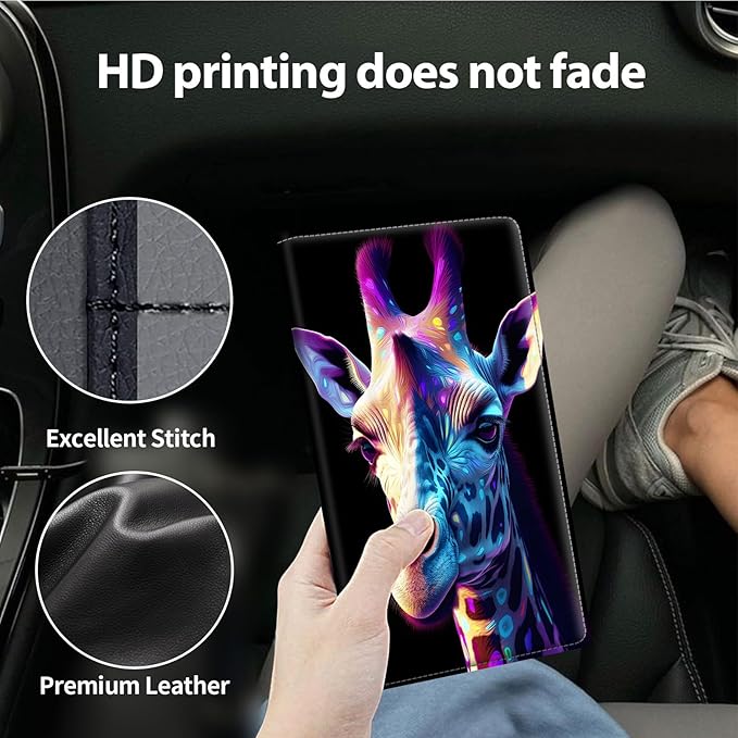 Car Registration and Insurance Holder, Leather Car Glove Box Organizer, Cool Car Accessories for ID, Driver's License Cards & Essential Document,business cards,Men&Women,Colorful Flower Giraffe