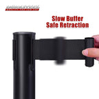 DuraSteel Crowd Control Barriers Line Dividers - Metal Stanchion Posts with 6.5ft Black Retractable Belt Ropes - for Store Queues, Airport Lines, Event Entries - 2 Set/Pack