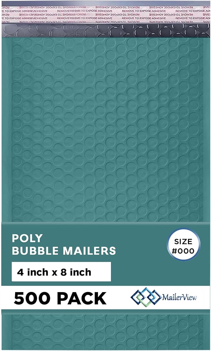 Green Small Bubble Mailers 4x8 Inch #000 | Thick Padded Poly Bubble Mailer Envelopes | 500 Pack Bulk | Trading Card Sports Card Shipping