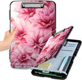 File Clipboard Storage with Pen Holder High Capacity Plastic Nursing Clipboards File Folder Storage Box Clipboard with Heavy Duty Clips for Teacher,Doctor,Offices-Pink Flowers