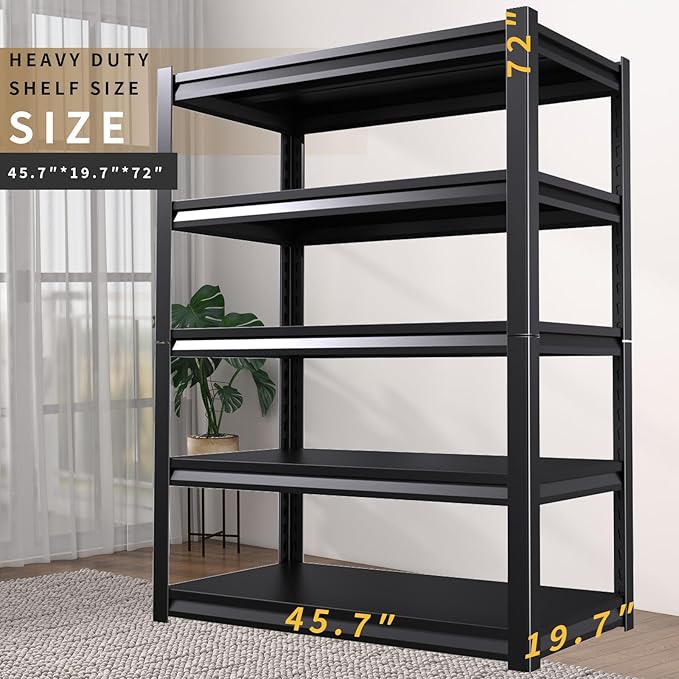2 Pack Garage Shelving Heavy Duty Storage Shelves 3000LBS Adjustable Garage Shelves 5 Tier Metal Shelving Unit Utility Rack Shelf for Storage Kitchen Warehouse Pantry, 72 "H x 45.7 "W x 19.7" D