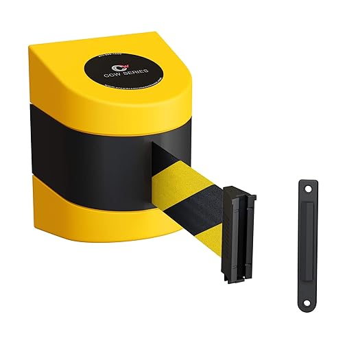 Crowd Control Warehouse - CCW Series WMB-220 Fixed Wall Mount Retractable Belt Barrier - 15 Foot, Black and Yellow Safety Belt with Yellow ABS Case
