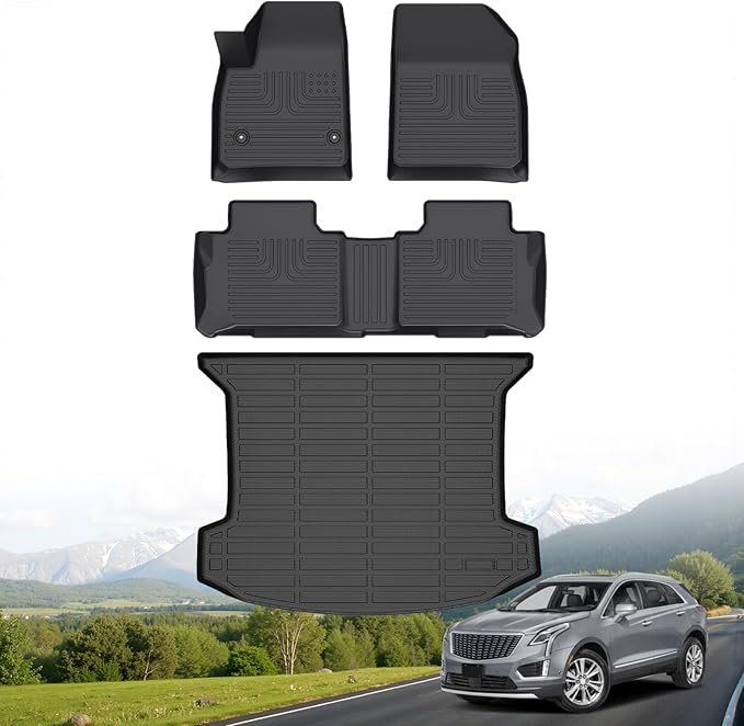 Hutisya-Floor Mats & Cargo Liner Set Fit for Cadillac XT5 2017-2025 All Weather Protection Anti-Slip & Durable TPE Full Set Liners Automotive Accessories-Black