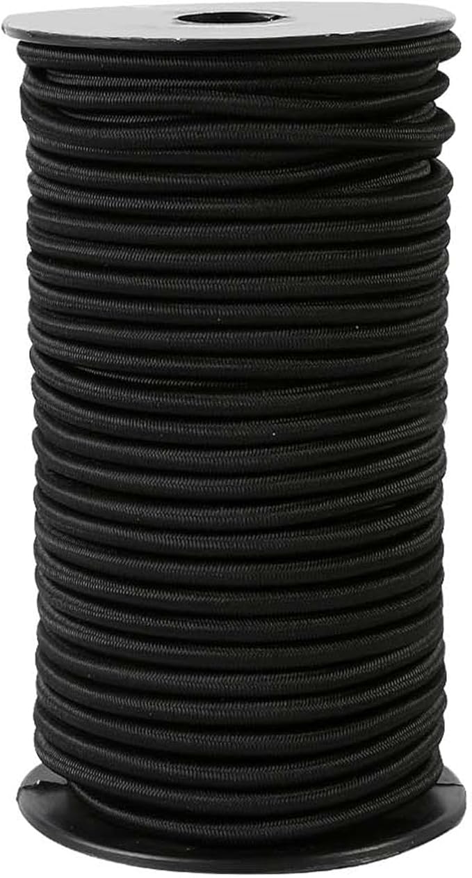 Strong and Durable Bungee Cord Roll - 3/16" x 100ft Elastic Cord, Kayak Stretch String Rope, Bungee Shock Cords for Repairing Tent Poles, DIY, Tie Downs, Black