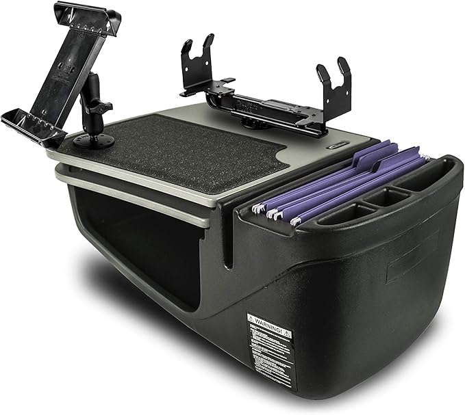 AutoExec AE-GMCD-PS-TAB-GT GripMaster Car Desk for Your Vehicle Workstation and Mobile Office, Grey with Printer Stand and Tablet Mount