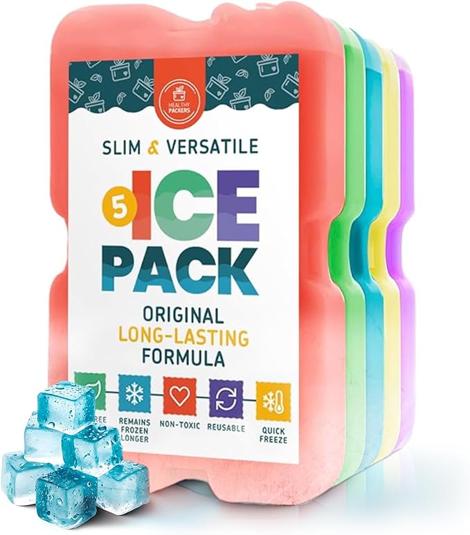 Healthy Packers Reusable Ice Packs for Lunch Boxes - Long Lasting Slim Freezer Packs, Thin Non-Toxic BPA-Free Hard Gel Ice Blocks for Coolers, Kids & Adults Lunch Bags, Travel, Camping, Food Storage