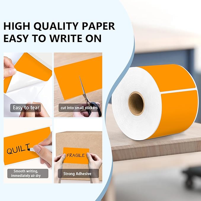 PARLAIM 3 X 5 Inch 1000Per/4Rolls Rectangle Inventory Color Coding Labels,Roll Square Label Stickers for Home (Fluorescent Orange)