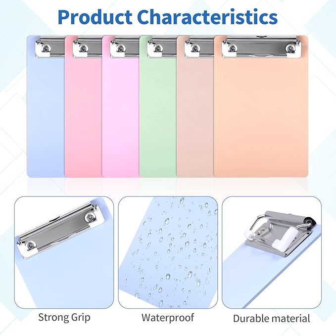 6 PCS MiNi Clipboard，Pretty Cute Small Clipboards 4×6 Inch A6 for Classrooms, Offices, Restaurants, Doctor Offices - (Set of 6 Macaron Colors)