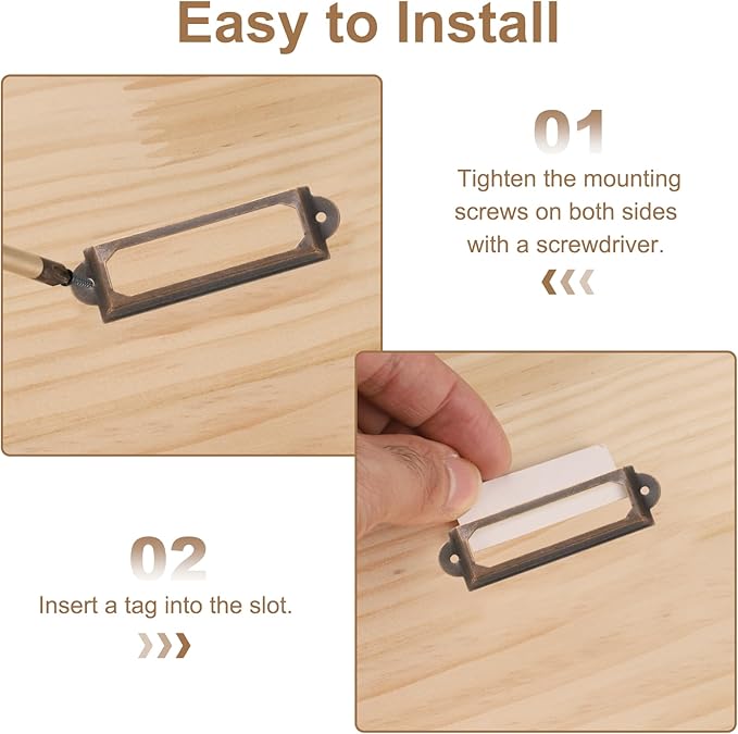 PATIKIL 60x17mm Metal Label Holders, 30 PCS Label Name Card Tag Frames with Screws for Office Library File Cabinets Shelves Wood Drawers Fabric Bins, Red Bronze