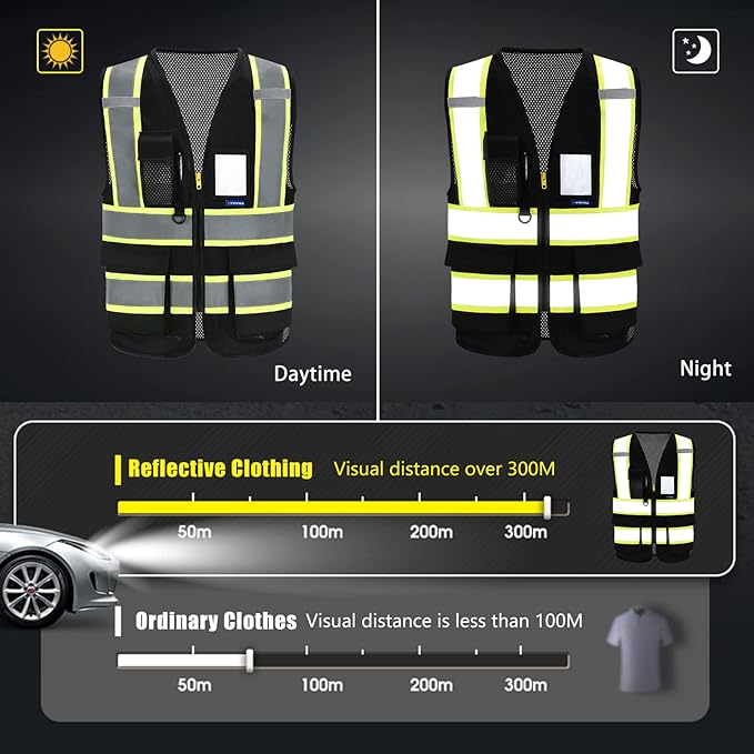 AYKRM 11 color High Vis Reflective Safety Vest for Women Men Security Pocket Zipper