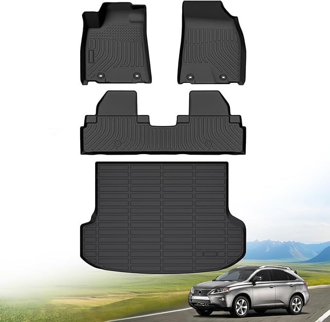Hutisya-Floor Mats & Cargo Liner Set Fit for Lexus RX RX350 RX450h 2010-2015 All Weather Protection Anti-Slip & Durable TPE Full Set Liners Automotive Accessories-Black