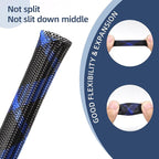 Expandable Braided Sleeving, PET Automotive Wire Loom, Flexible Cable Management for Audio Video and Other Home Device, Cord Protector from Pets (Black Blue, 1/8" x 100ft)