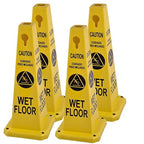BESEA Caution Wet Floor Signs 4Pack Heavy Duty Caution Cones to Avoid Slipping When Wet Sign, Yellow 4 Sides Bilingual Printing Avoid Fall Slip Accident for Indoors&Outdoors